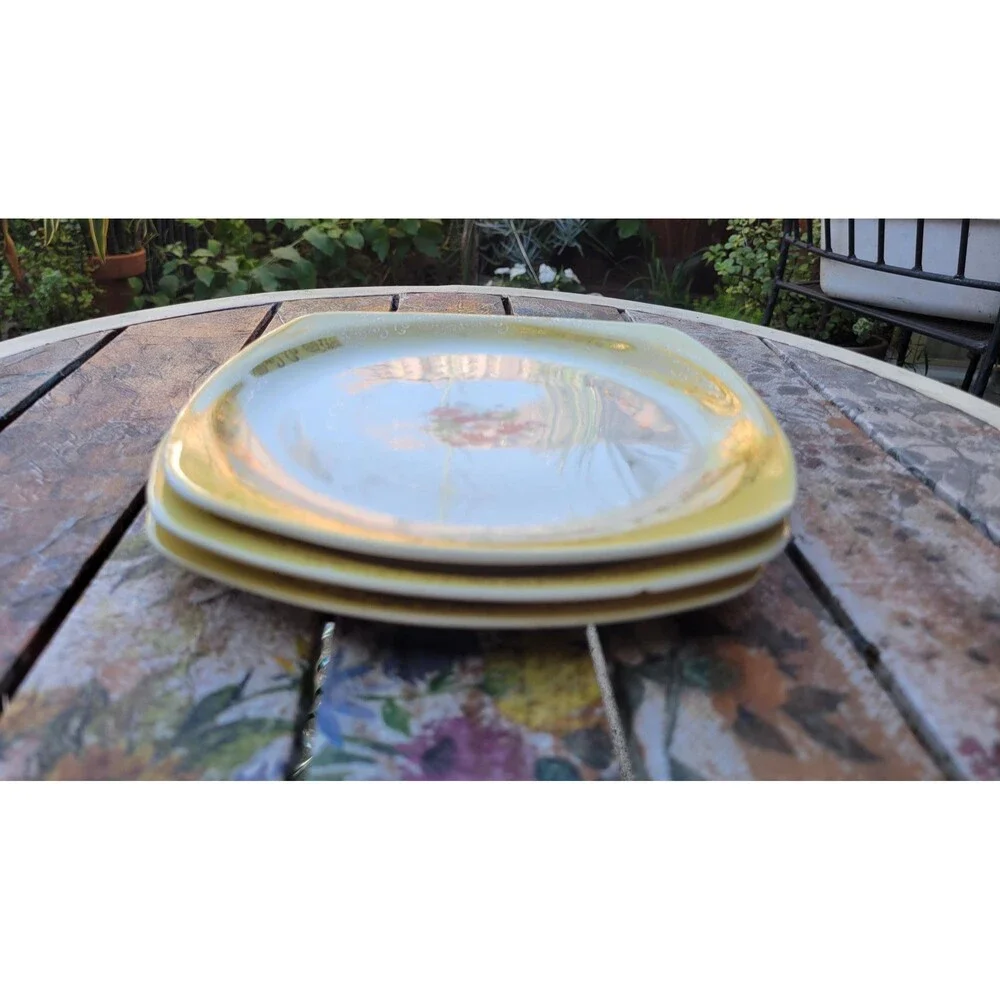 Paden City Pottery Yellow Square Plates - Mid-Century American China - Set of 3
